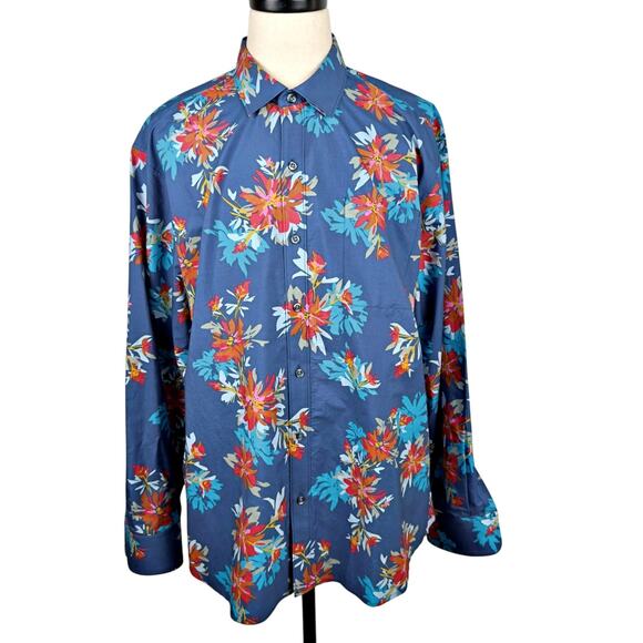 Tommy Bahama Men's XL LS Silk Blend Button Floral Shirt Flip Cuff Hawaiian - Picture 2 of 7